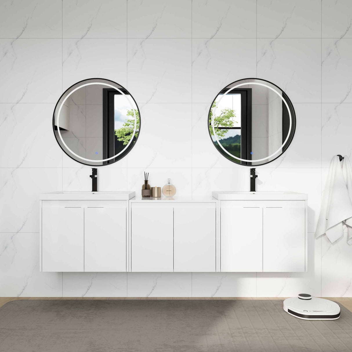 72" Bathroom Vanity With Resin Sink, Soft Close Doors and 1-Side Cabinet