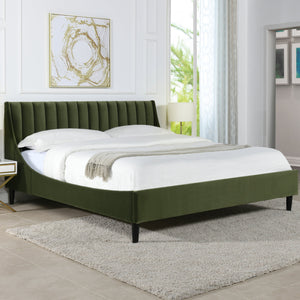 Aspen Vertical Tufted Headboard Platform Bed Set, King, Olive Green Performance Velvet