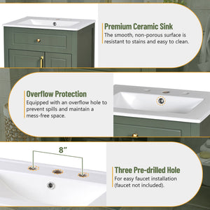 Elegant Bathroom Vanity With Ceramic Sink, Soft Close Doors And Drawers, Double Storage Racks