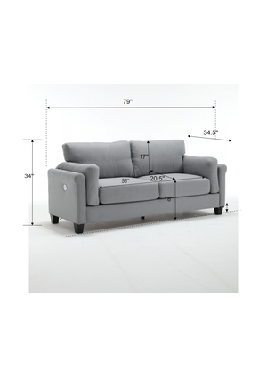 Modern Gray Sofa with Integrated USB and Type-C Charging