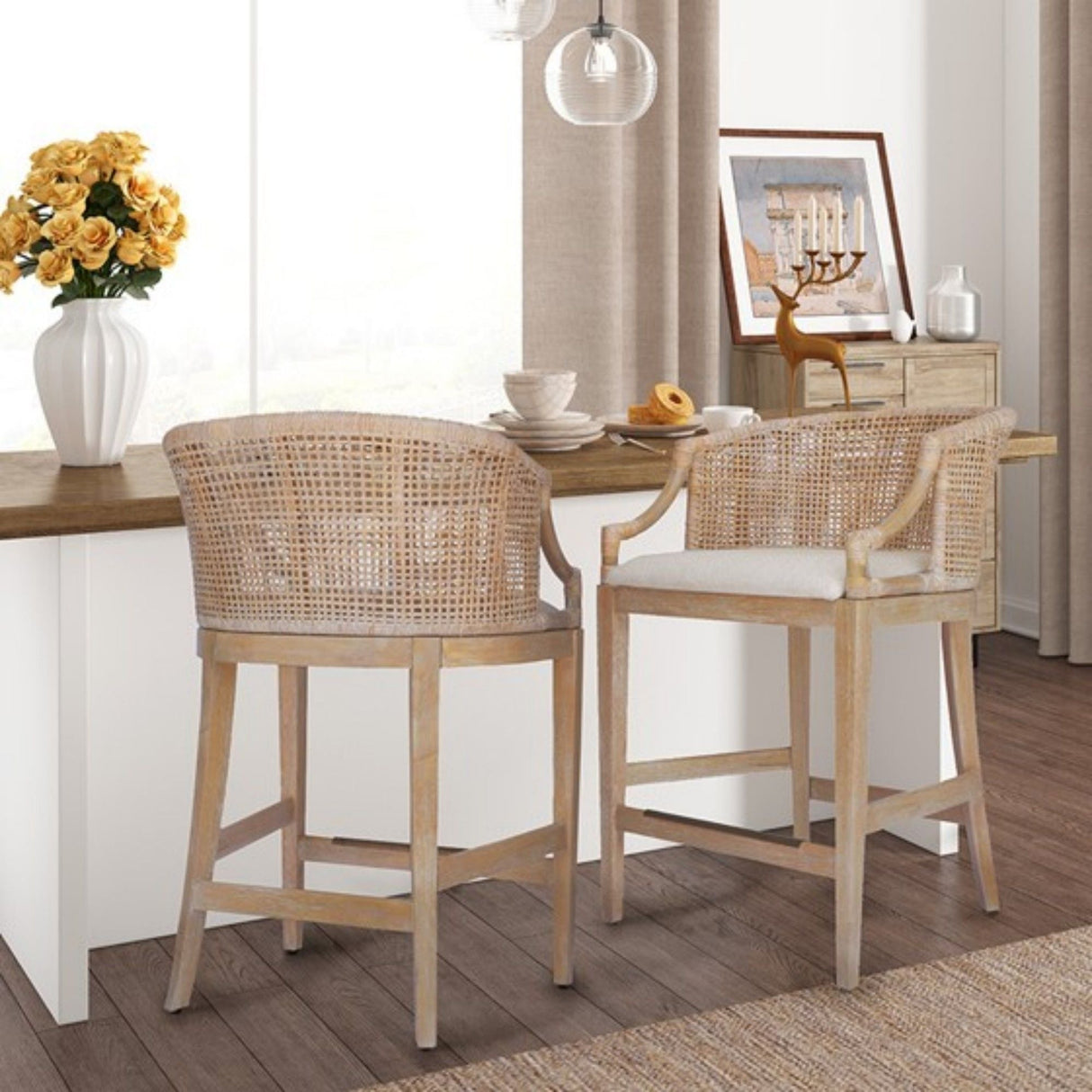 Casual Handcrafted Rattan Counter Stool