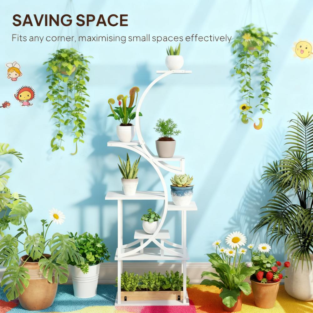 White S-Shaped Plant Stand, 8 Tier Plant Shelf