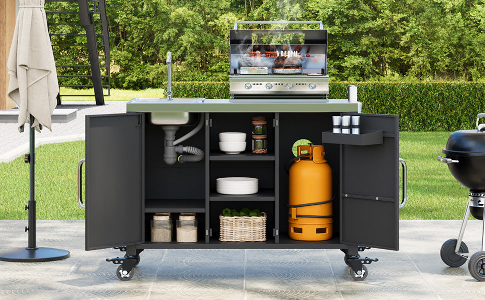 K&K 55.5' Outdoor Kitchen Island with 304 Stainless Steel Sink