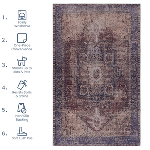 Maval Burgundy Washable Area Rug 3' x 5'