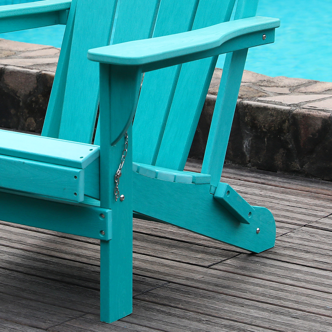 Adirondack Folding Chair with Dual Cup Holders - HDPE All-Weather Outdoor Chairs, Wood-Like Patio Chair for Backyard, Camping, Garden, Pool & Fire Pit, Lake blue