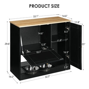 Feeding Station with 2 Lockers and Elevated Bowls Black