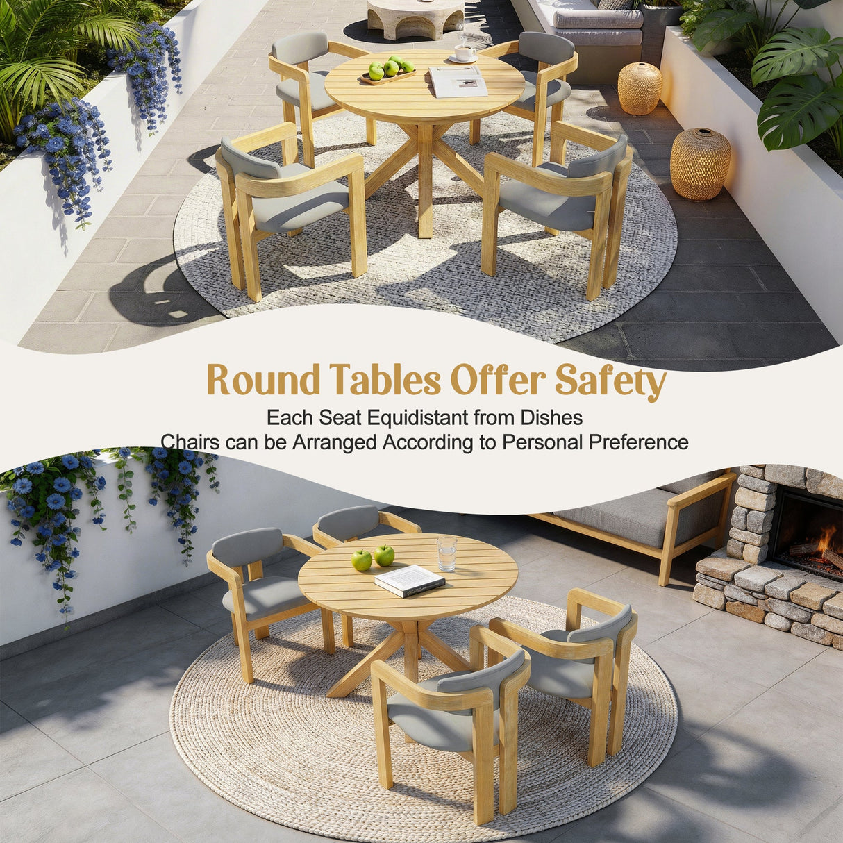 5-Piece Outdoor Acacia Wood Round Dining Set
