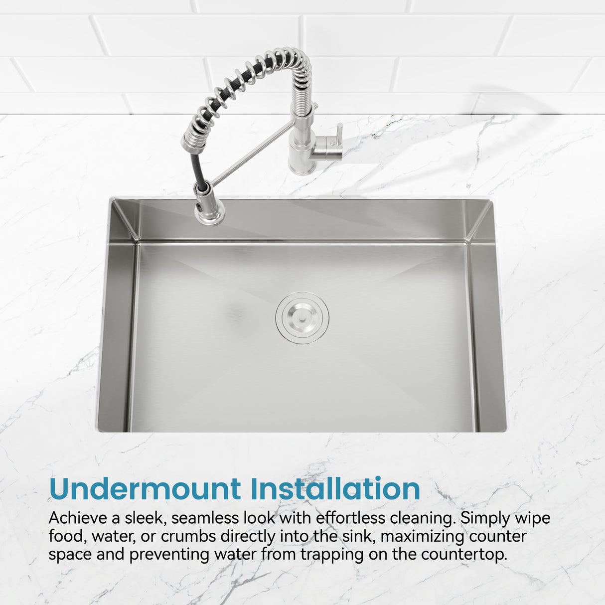 Stainless Steel Kitchen Sink, 30″x19″ Drop In Single Bowl, Undermount Handmade Sink in Brushed Nickel