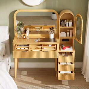 48" Fluted Makeup Vanity Desk with Large 32" Mirror