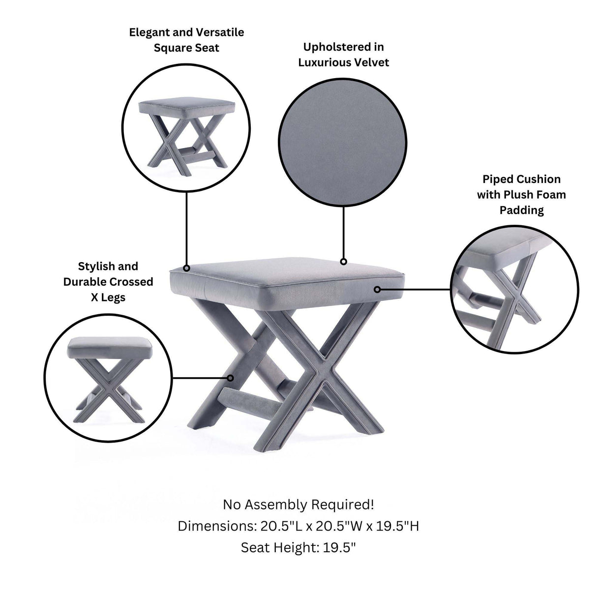 Abigail - Accent Bench With Piped Cushion