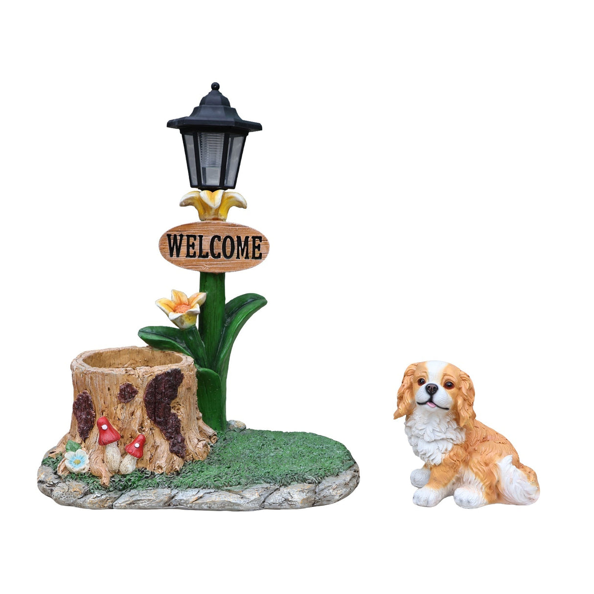 Sitting Dog Solar Lantern Planter Statue