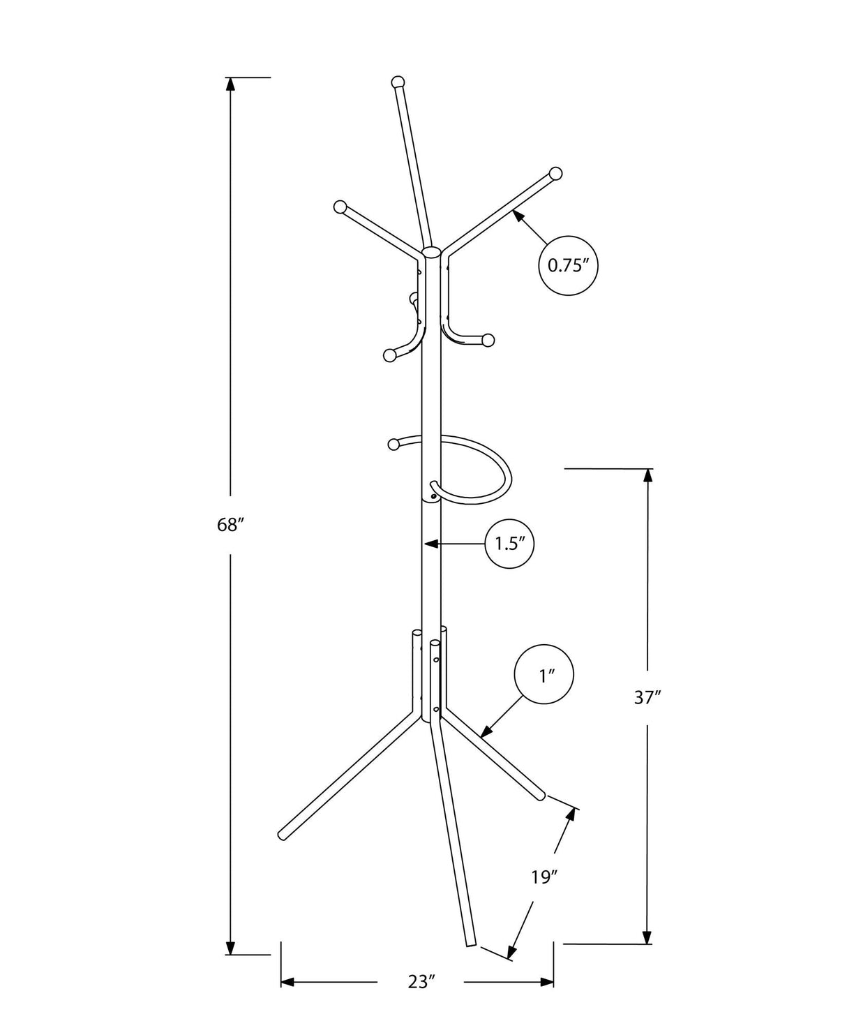 Coat Rack, Hall Tree, Free Standing, Hanging Bar, 6 Hooks, Entryway, Contemporary & Modern