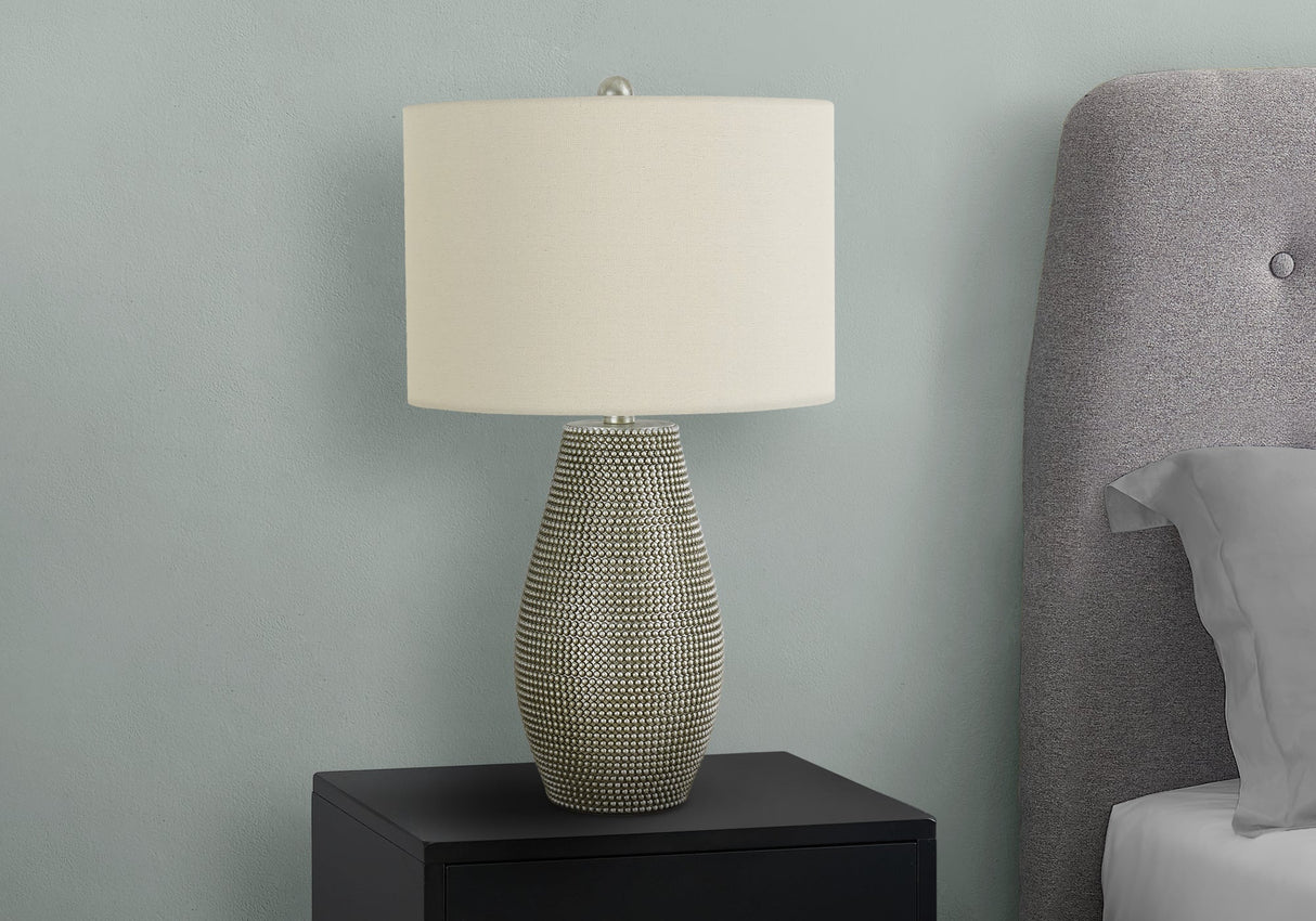 Lighting, 24'h, Table Lamp, Grey Resin, Ivory / Cream Shade, Contemporary