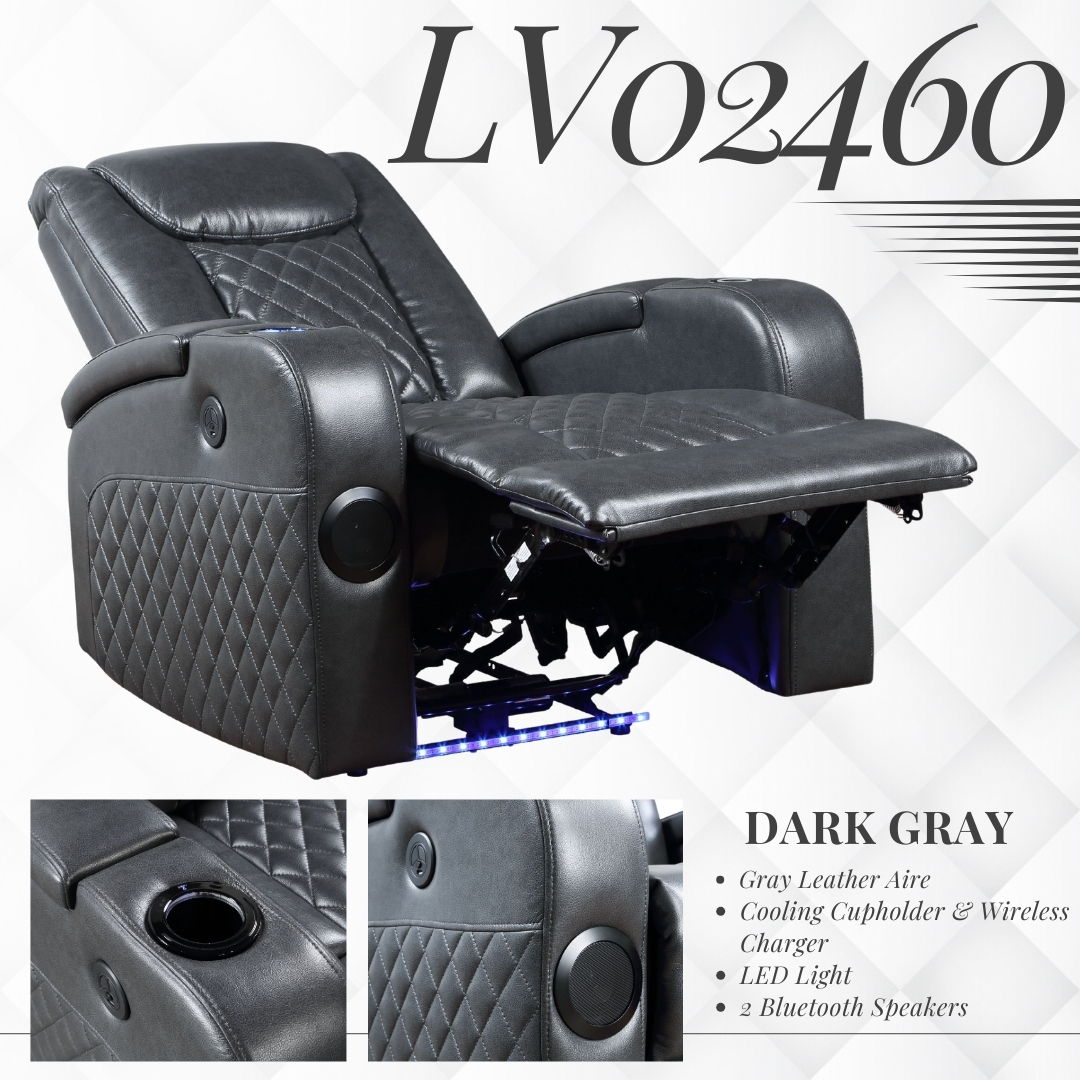 Alair Leather Aire Power Motion Recliner with Bluetooth and Wireless Charger - Dark Gray