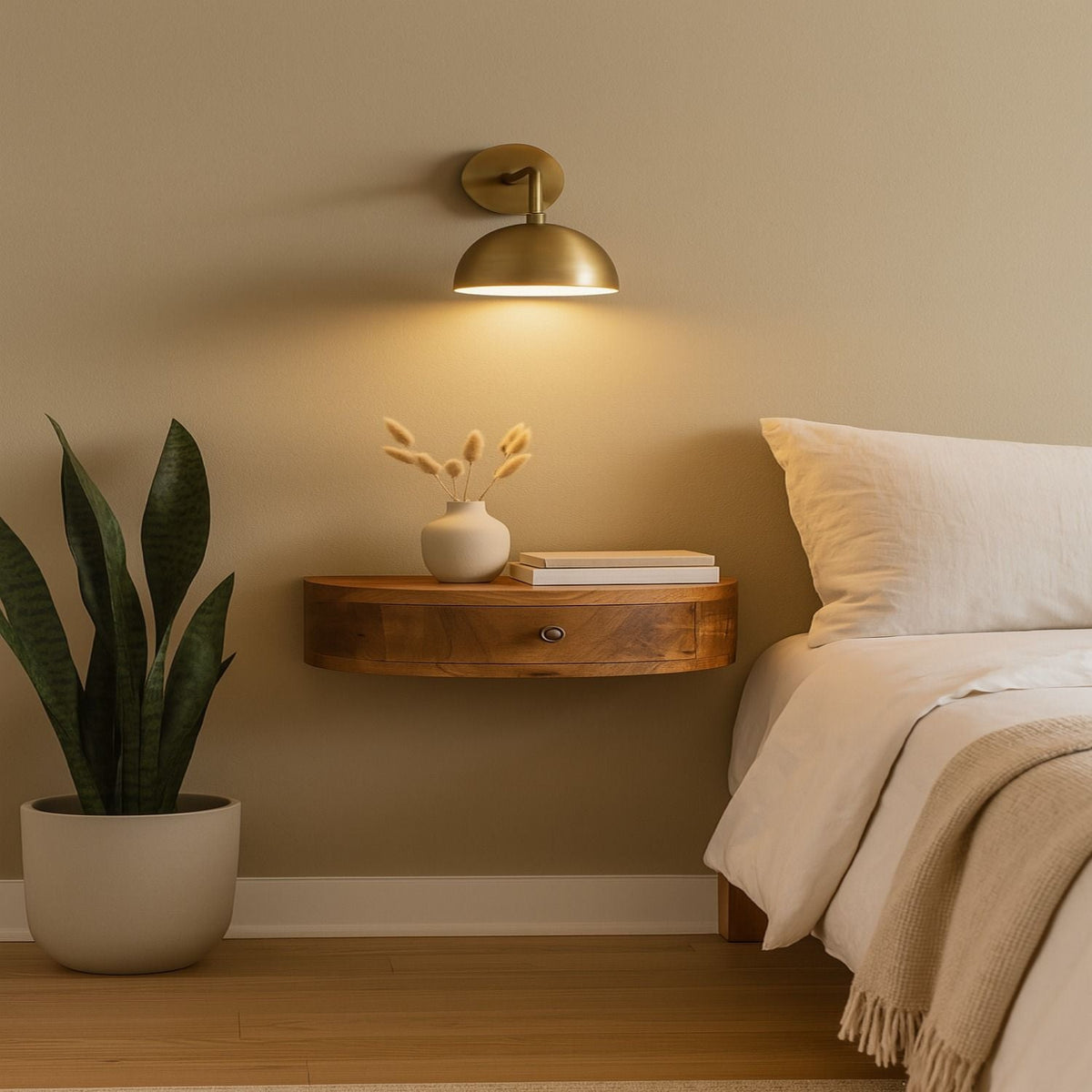 Wall Mounted Rounded Nightstand - Oak