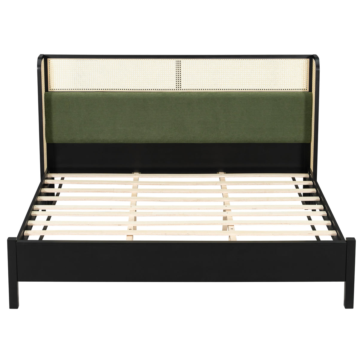 King Size Bed Frame with Black Frame and Green Upholstered Headboard