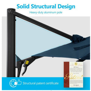 Round Cantilever Patio Umbrella With 360 Rotation & Infinite Tilt Adjustment
