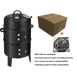 Outdoor Double-Layer Steel Grill Charcoal Wood Fired Stove - Black