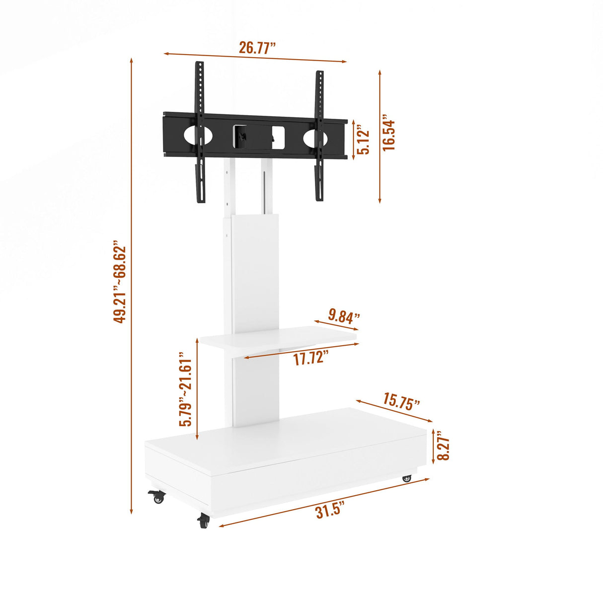 Adjustable Height Mobile TV Cart