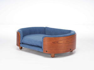 Scandinavian Style Elevated Dog Bed Mid Size Dark Blue Velvet