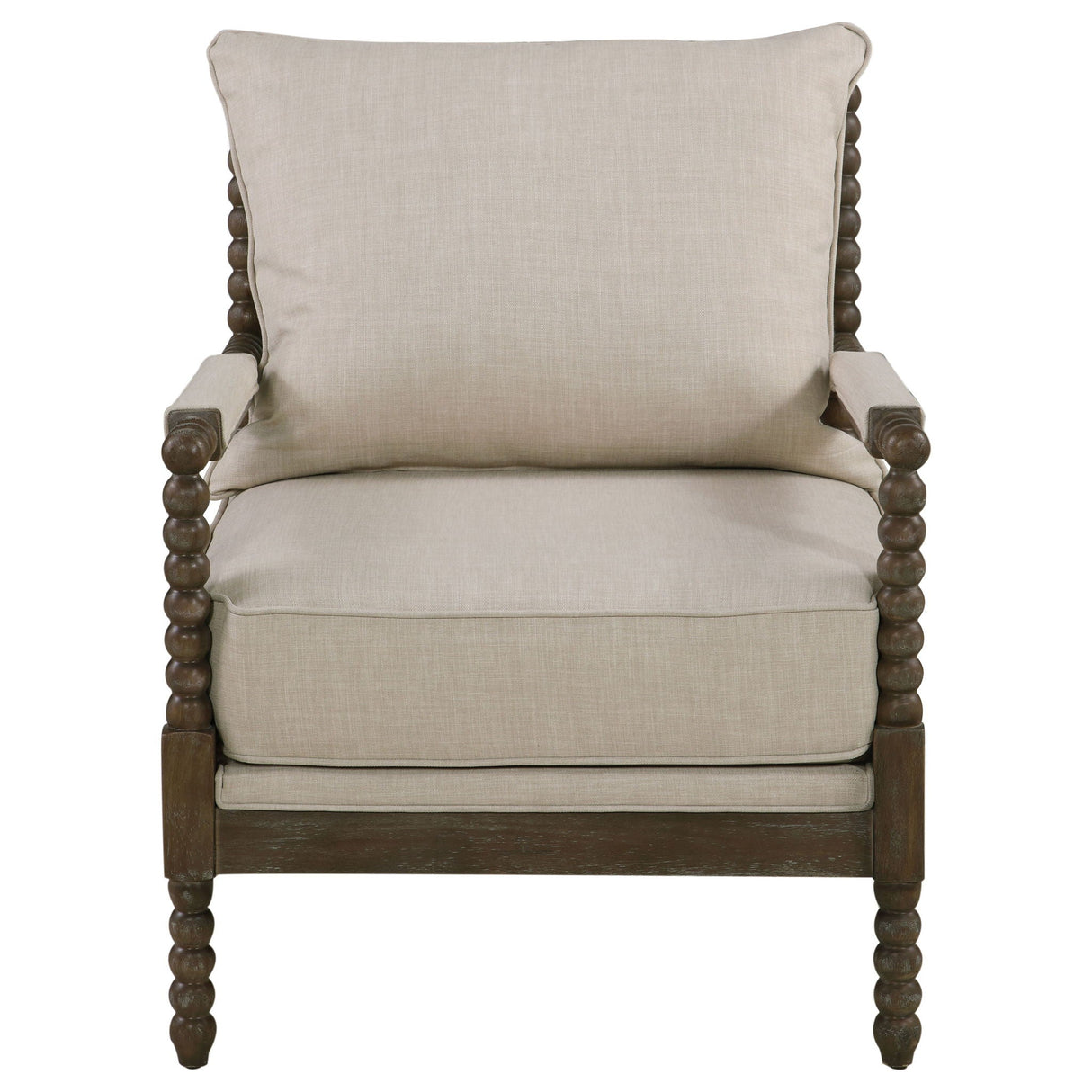 Blanchett Upholstered Bobbin Accent Chair Beige and Distressed Brown