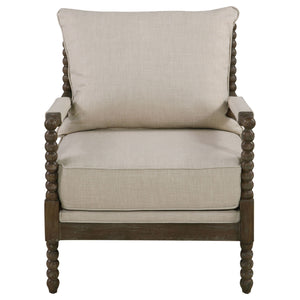 Blanchett Upholstered Bobbin Accent Chair Beige and Distressed Brown