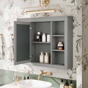 Wall Mounted Medicine Cabinet With Mirror, Storage Cabinet Featuring 6 Open Shelves And Adjustable Interior