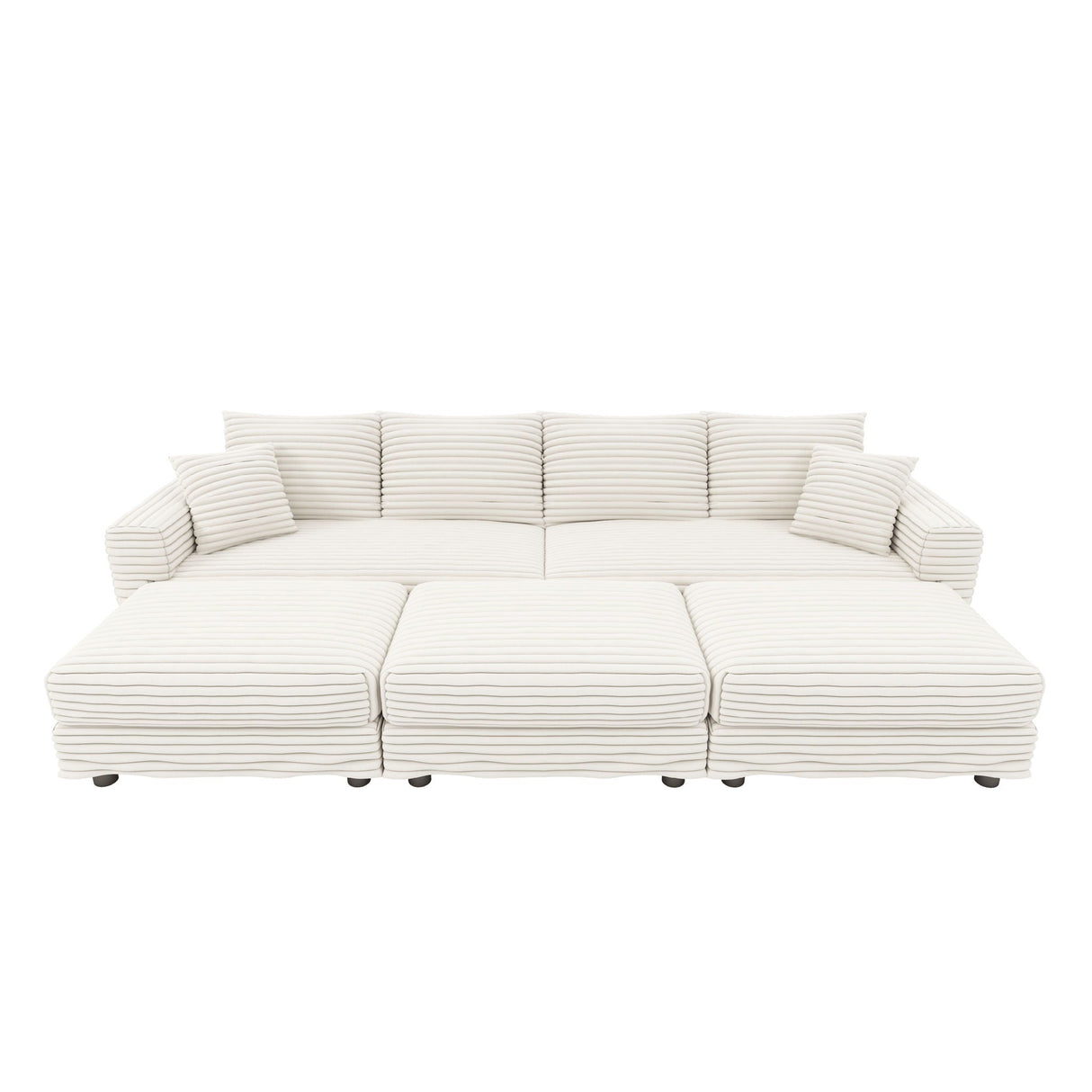 Deep Seat Convertible Sofa With Soft Pillows And Ottomans