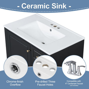Freestanding Bathroom Vanity With Sink, Soft Close Door, 3 Drawers