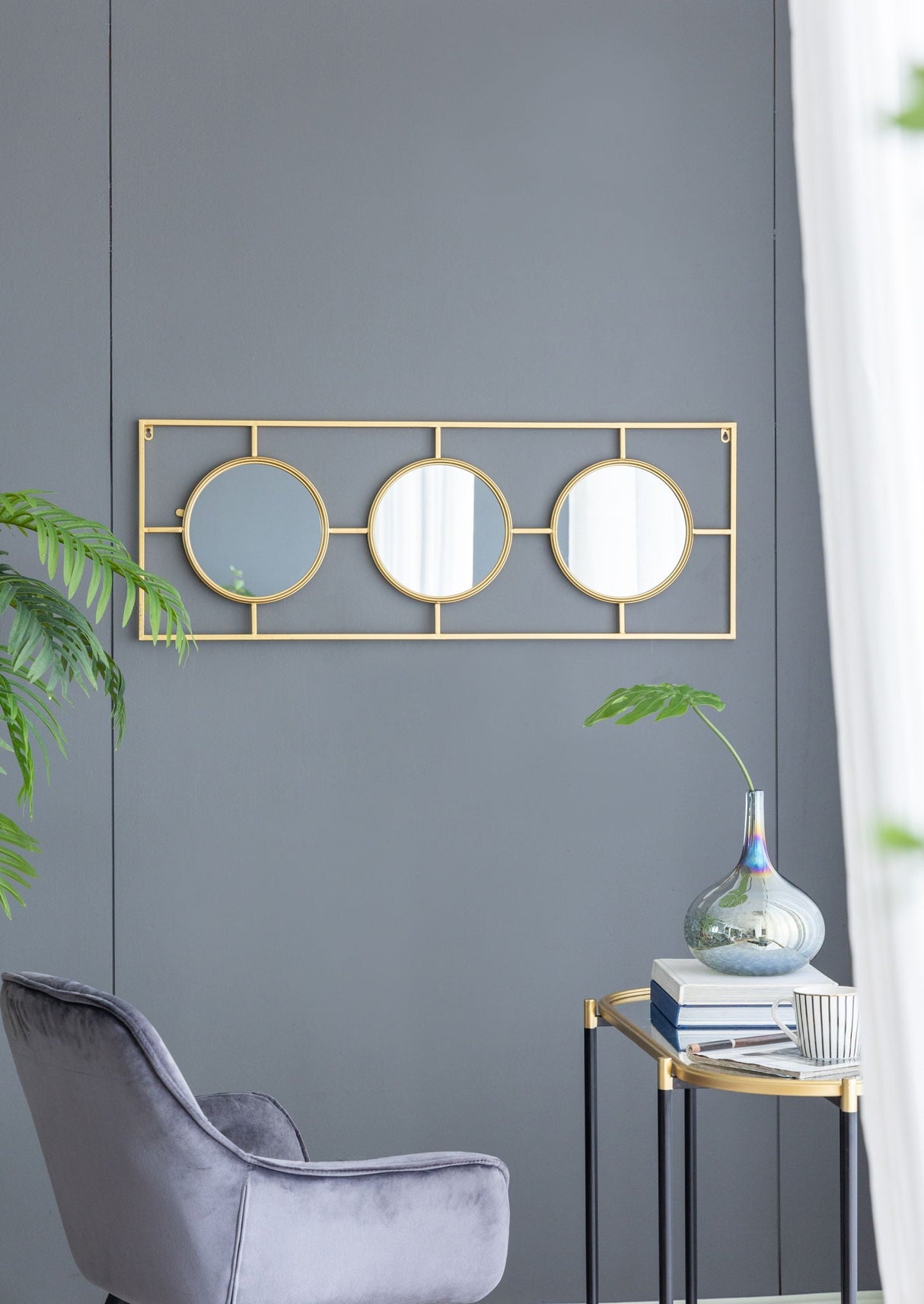 3 Mirror Piece Wall Mirror InRectangular Frame, Home Wall Decor For Bedroom Living Room