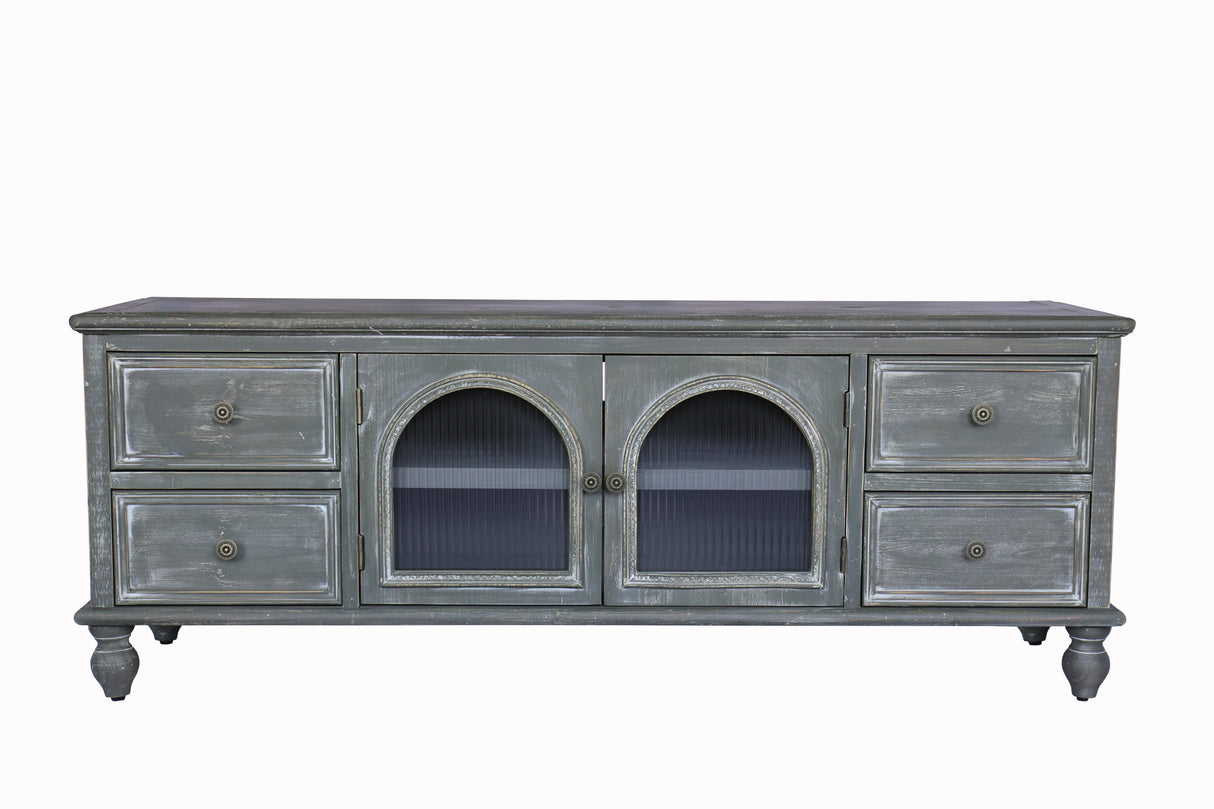60" Farmhouse TV Stand with 4 Drawers & Glass Doors