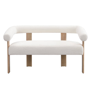 Round Armrest Loveseat (Beige + Natural)