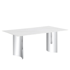 Modern Minimalist Dining Table With Imitation Marble Glass Desktop And Metal Legs