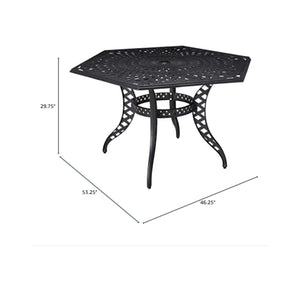 Outdoor Cast Aluminum Dining Table With Lattice Top And Umbrella Hole - Black