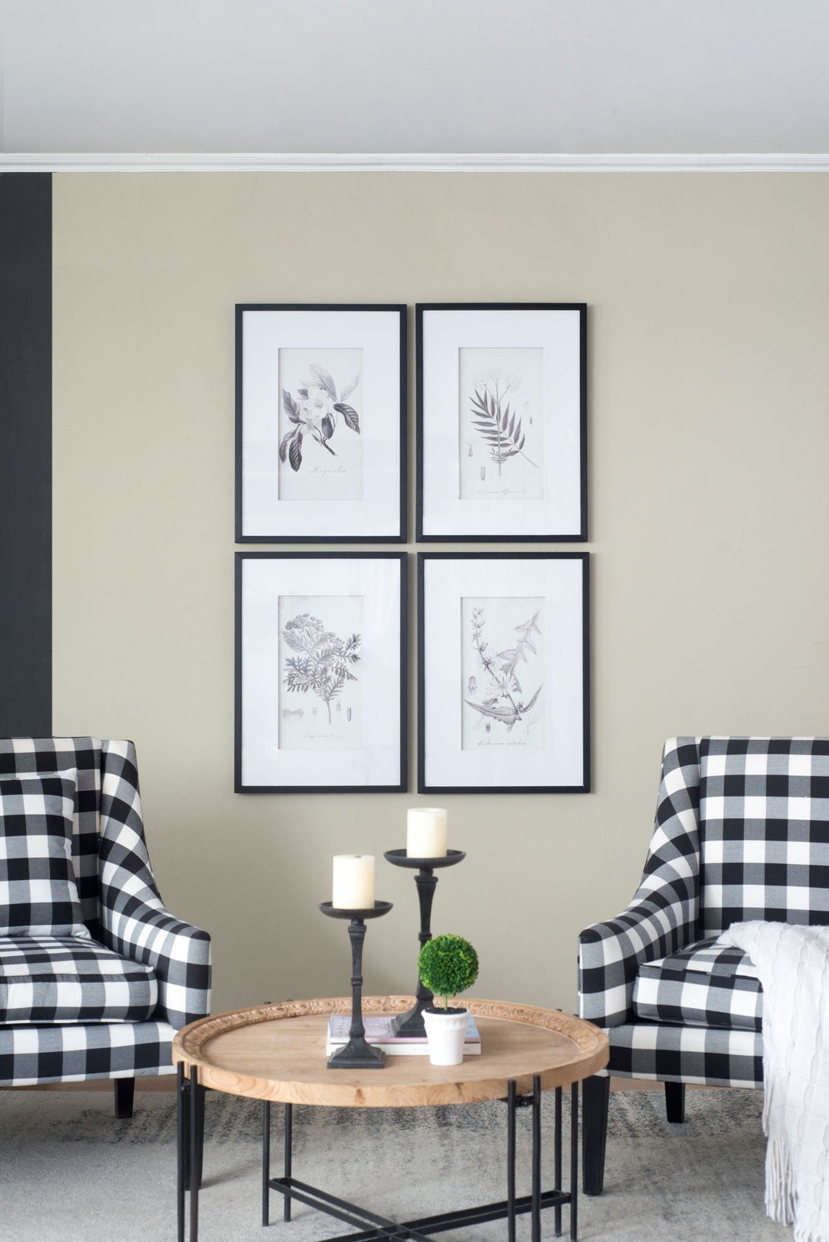 Botanical Wall Art Prints, Home Decor For Living Room Dining Room, Bedroom, Hallway (Set of 4) - White / Black