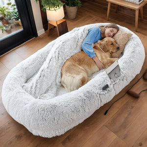Orthopedic Human Dog Bed with Washable Faux Fur Cover - Grey