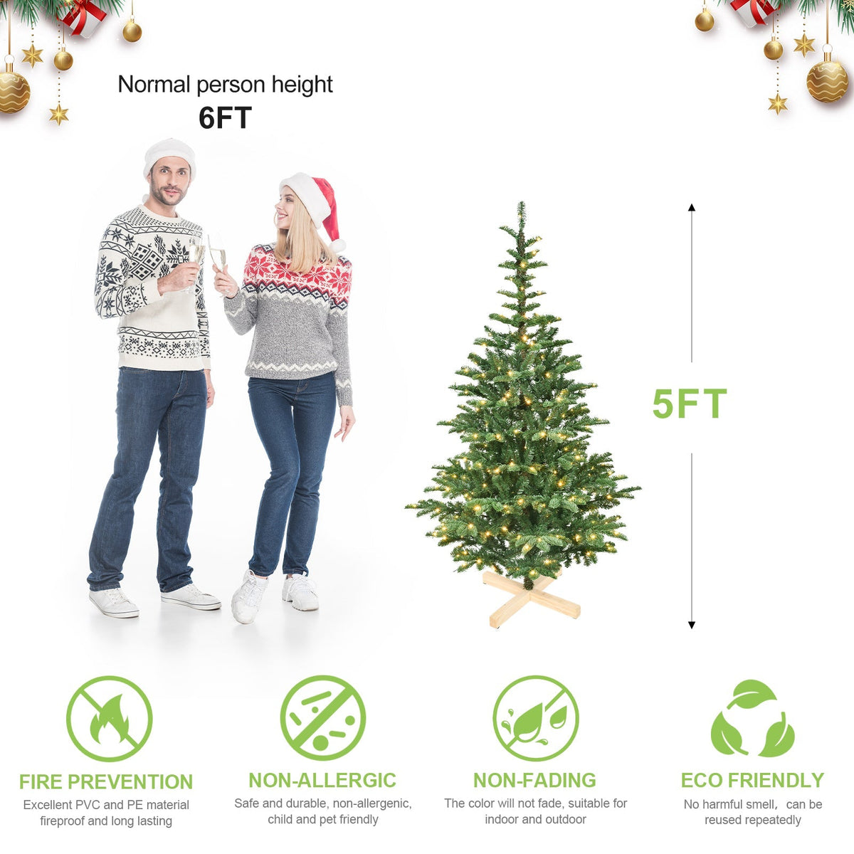7ft Pre-Lit Christmas Tree with 400 Warm Lights - Rustic Wooden Base