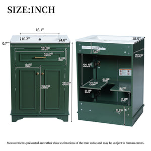 Bathroom Vanity with Integrated Sink and Storage Cabinet - Dark Green, Black, White