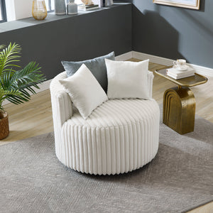 Malna Plush Wide Wale Corduroy Upholstered Barrel Accent Chair with Wheels