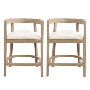 Modern Rubberwood Counter Stool Set of 2 with Upholstered Seats