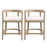 Modern Rubberwood Counter Stool Set of 2 with Upholstered Seats