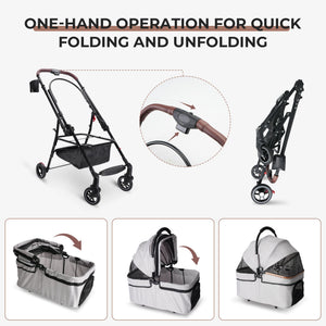 Foldable 4-Wheel Pet Stroller with Adjustable Canopy - Grey
