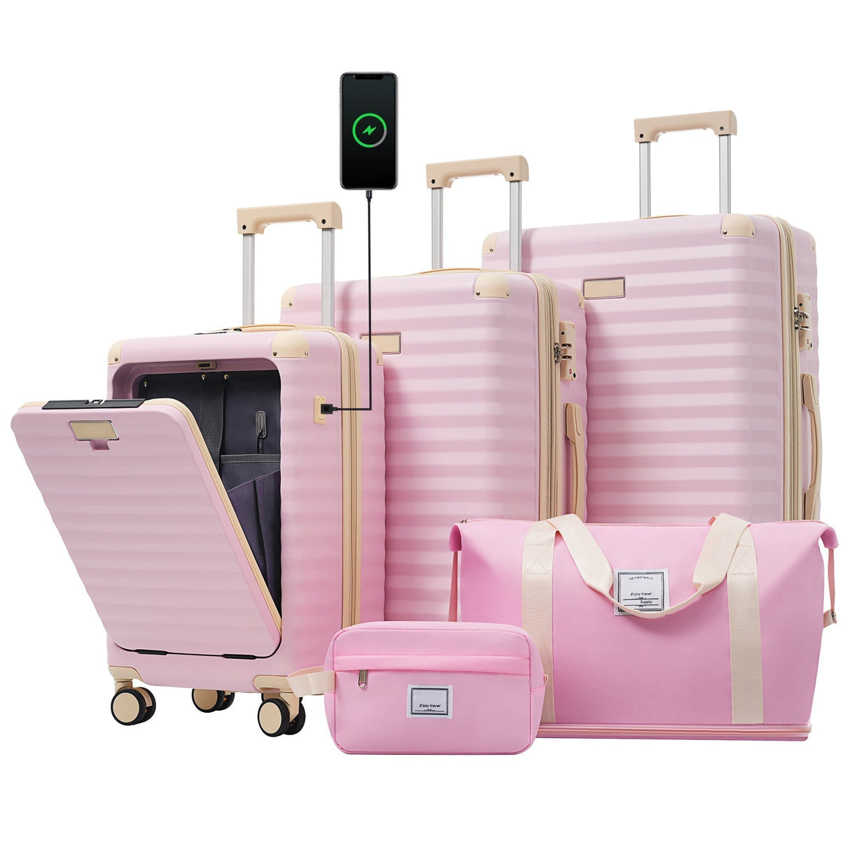Deluxe 5-Piece Hard Side Luggage Set with USB and TSA Security