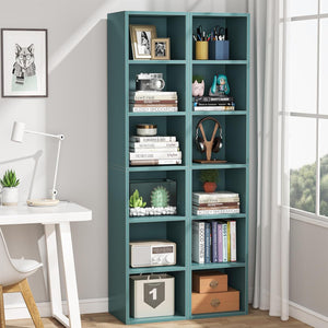 6 Tier Narrow Corner Cube Bookcase with Open Cubes - Light Blue or Dark Brown