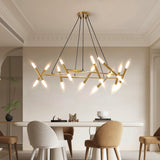 41' Golden Modern Chandelier Light Fixture, Branch Design with Frosted Tubes