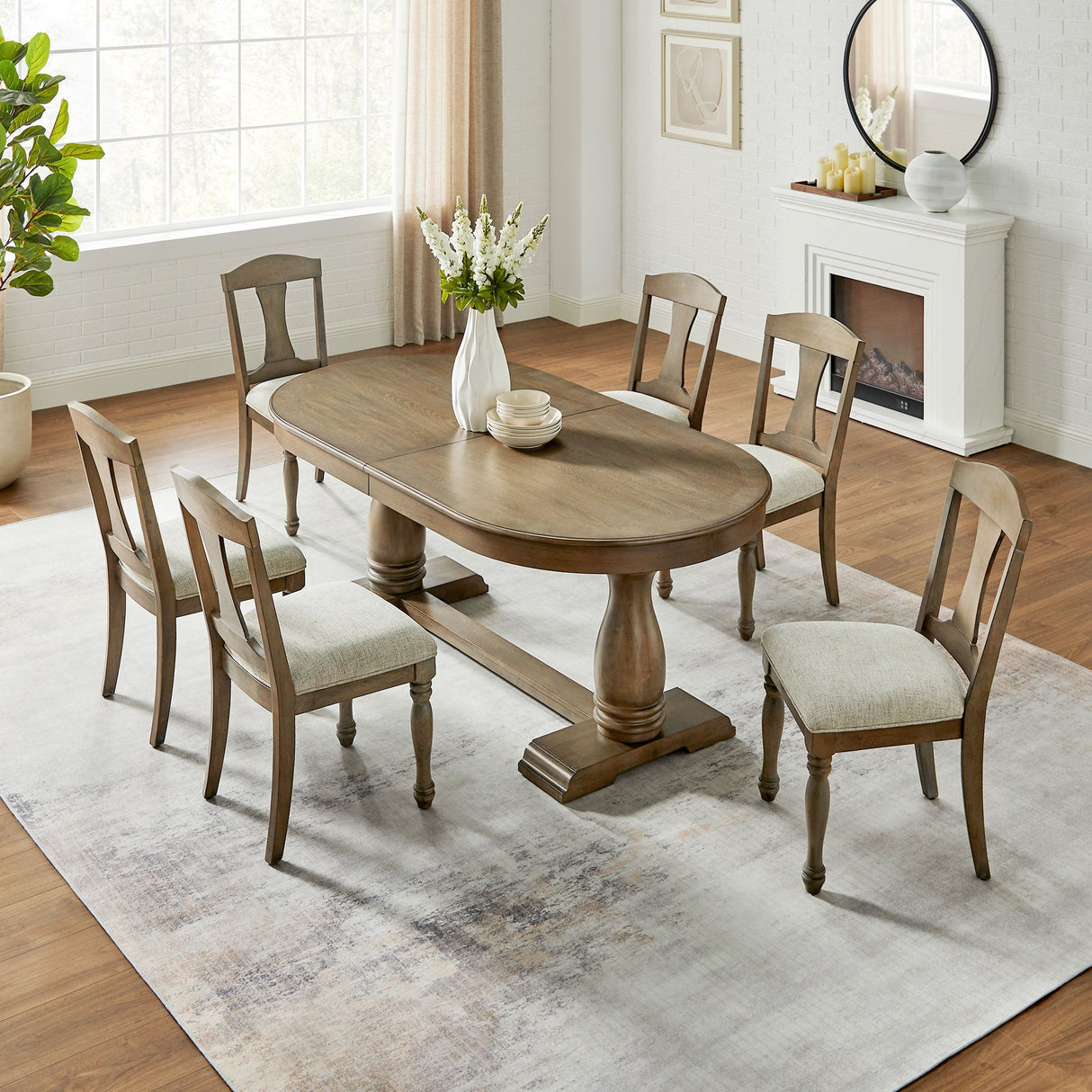 Wooden Frame Upholstered Dining Chairs, Set of 2