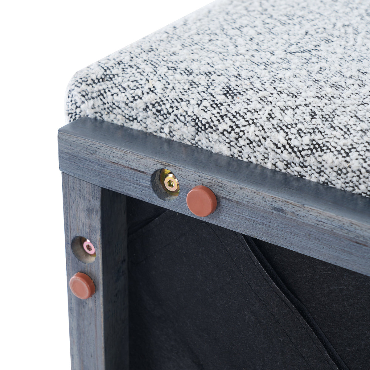 Square Upholstered Ottoman with Solid Wood Legs - Black-and-White Fabric