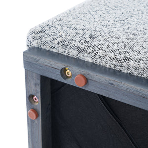 Square Upholstered Ottoman with Solid Wood Legs - Black-and-White Fabric