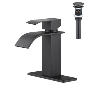 Waterfall Spout Bathroom Sink Single Handle Faucet with Pop-Up Drain