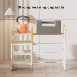 Kids Bookshelf and Toy Storage with 8 Removable Bins - Gray / White / Yellow